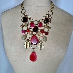 Chico's Gold and Red Multi-Stone Necklace
